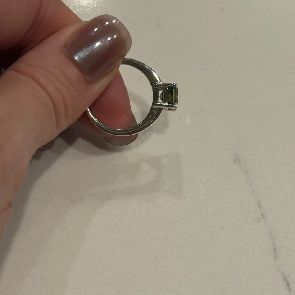 2.11 Ct VVS1 Emerald Cut Brown / Blue Moissanite Ring, Silver Solitaire Size 7 - Picture 8 of 9